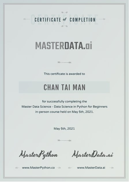 Master Data Science Course Cert Sample - Data Science Course in Hong Kong